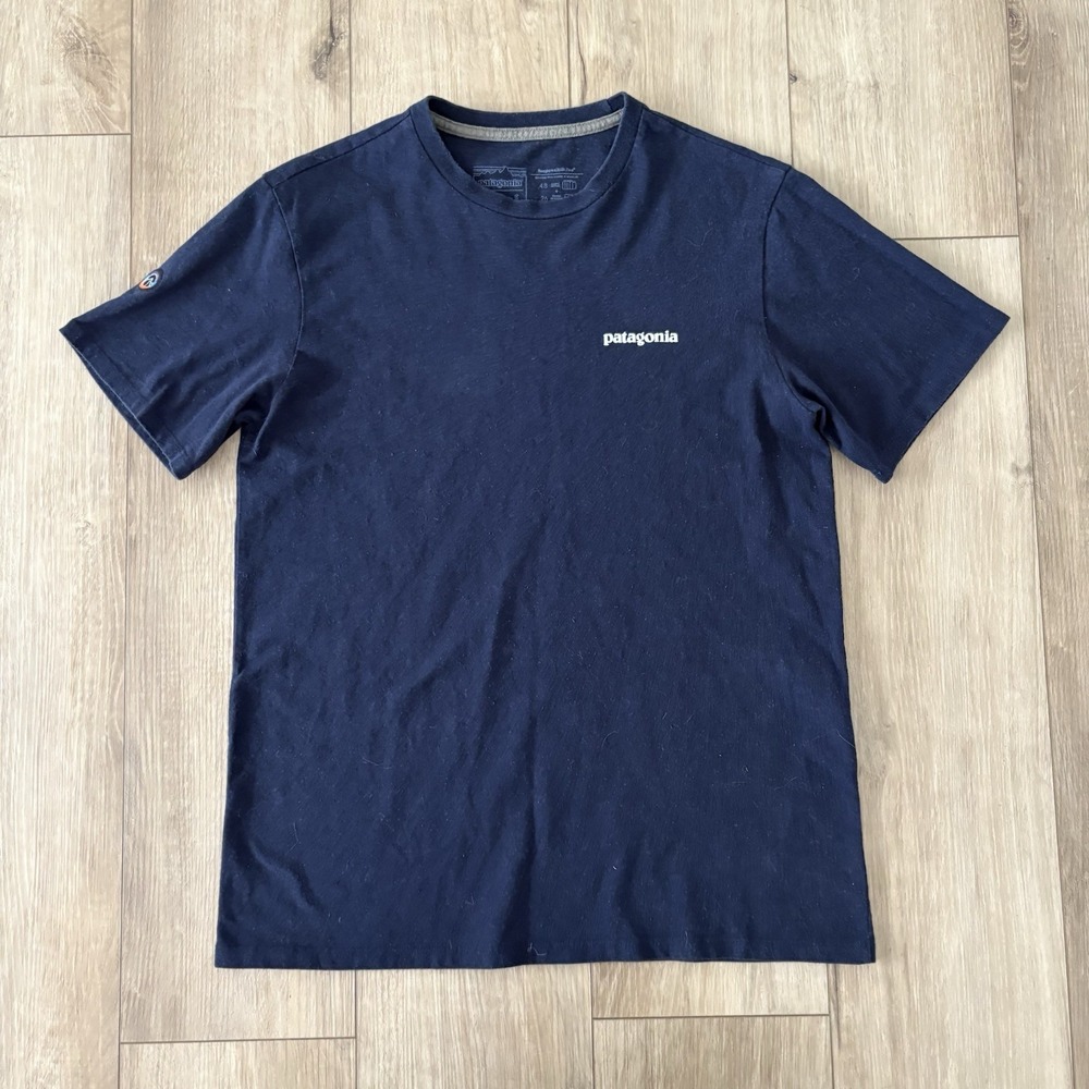 Patagonia Unisex Responsibili-Tee T-Shirt Blue Logo Regular Fit Crew‎ Neck Large